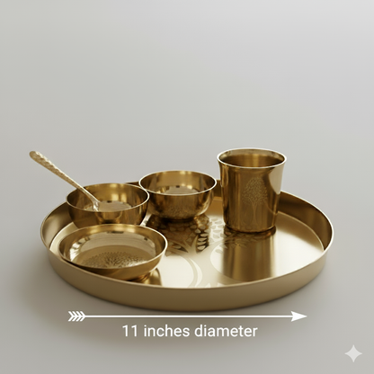 Kalpavriksham - Set of 6 Kansa Utensils Thali 11inches (28cms)