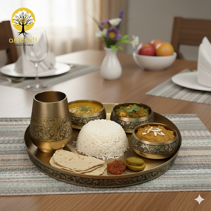 Elegant - Set of 6 Kansa Utensils Thali 11inches (28cms)