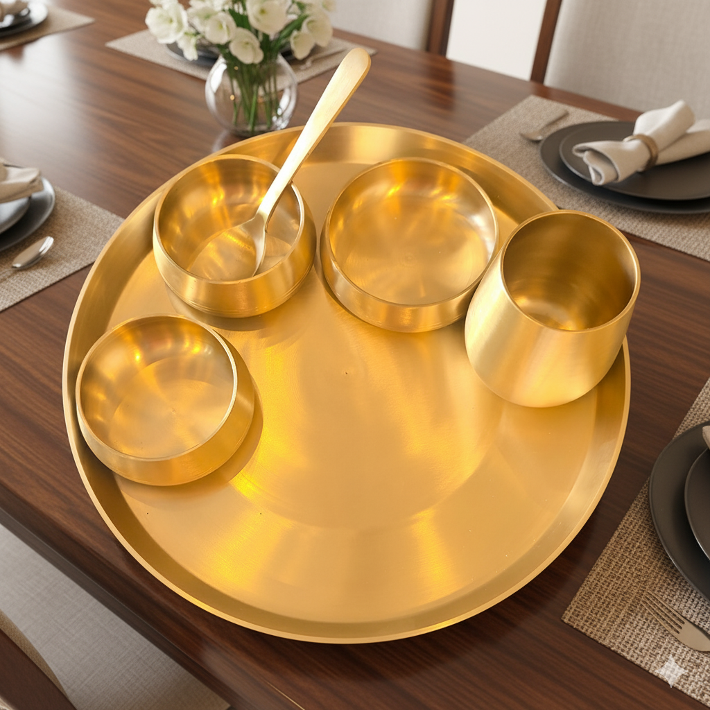 Bandagi -  Set of 6 Kansa Utensils Thali 11inches (28cms)