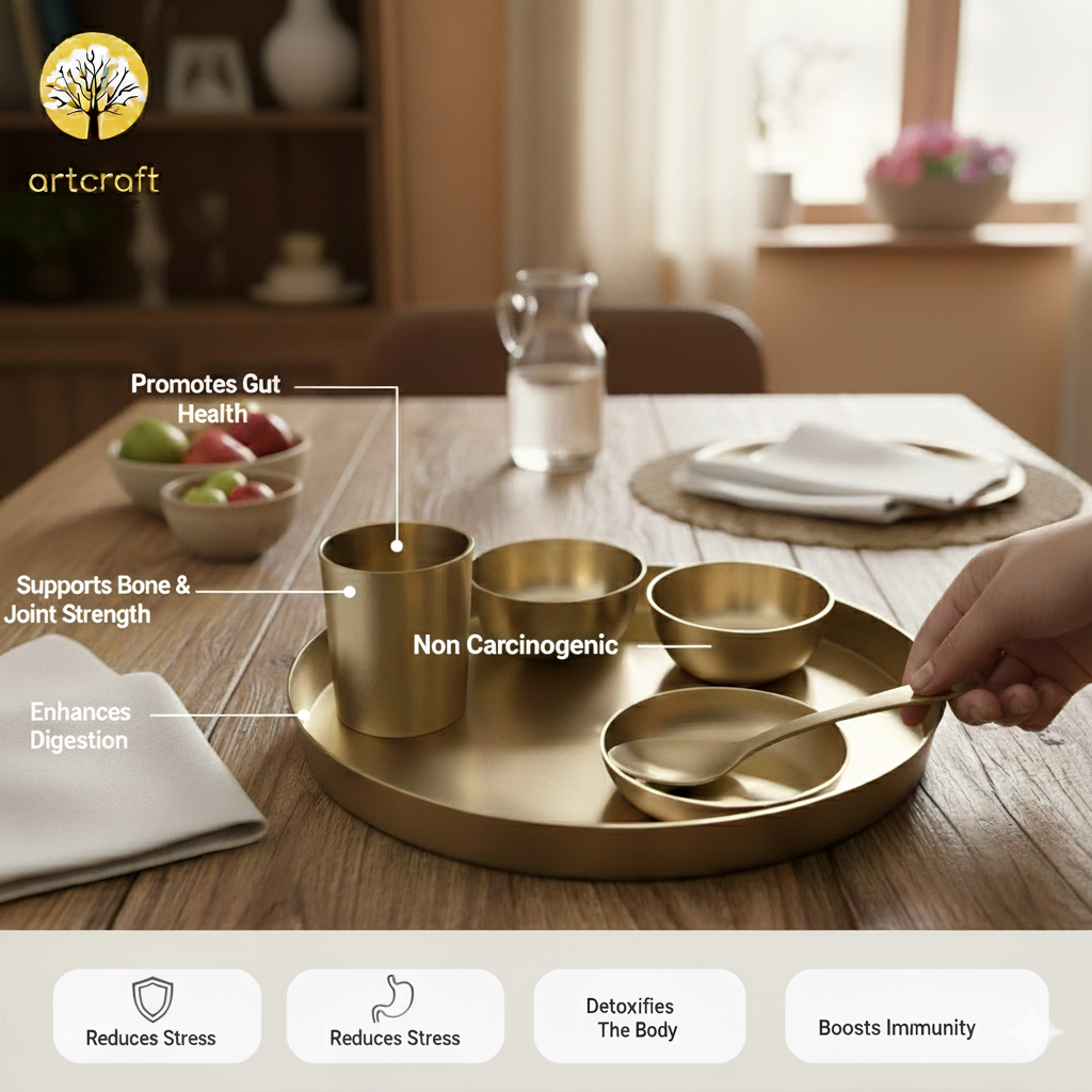 Royal Luxe- Set of 6 Kansa Utensils Thali 11inches (28cms)