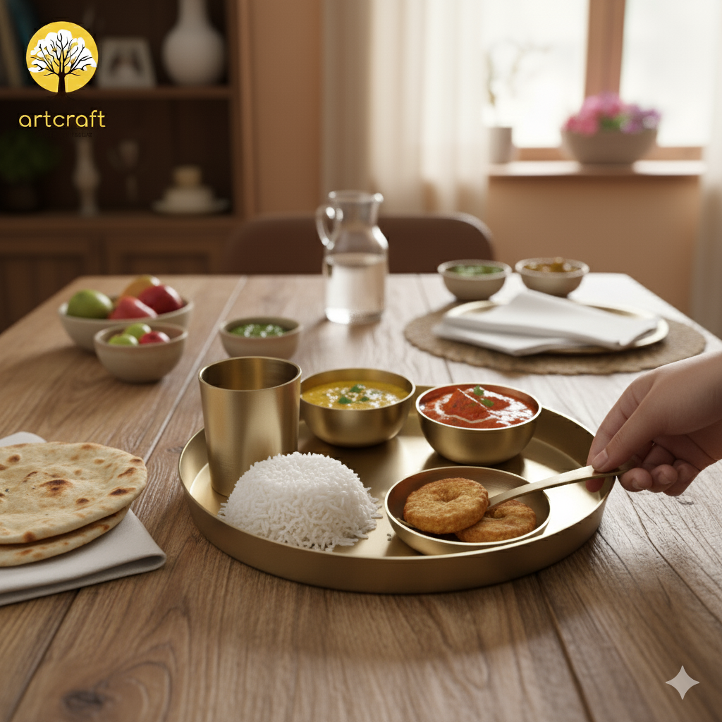 Royal Luxe- Set of 6 Kansa Utensils Thali 11inches (28cms)