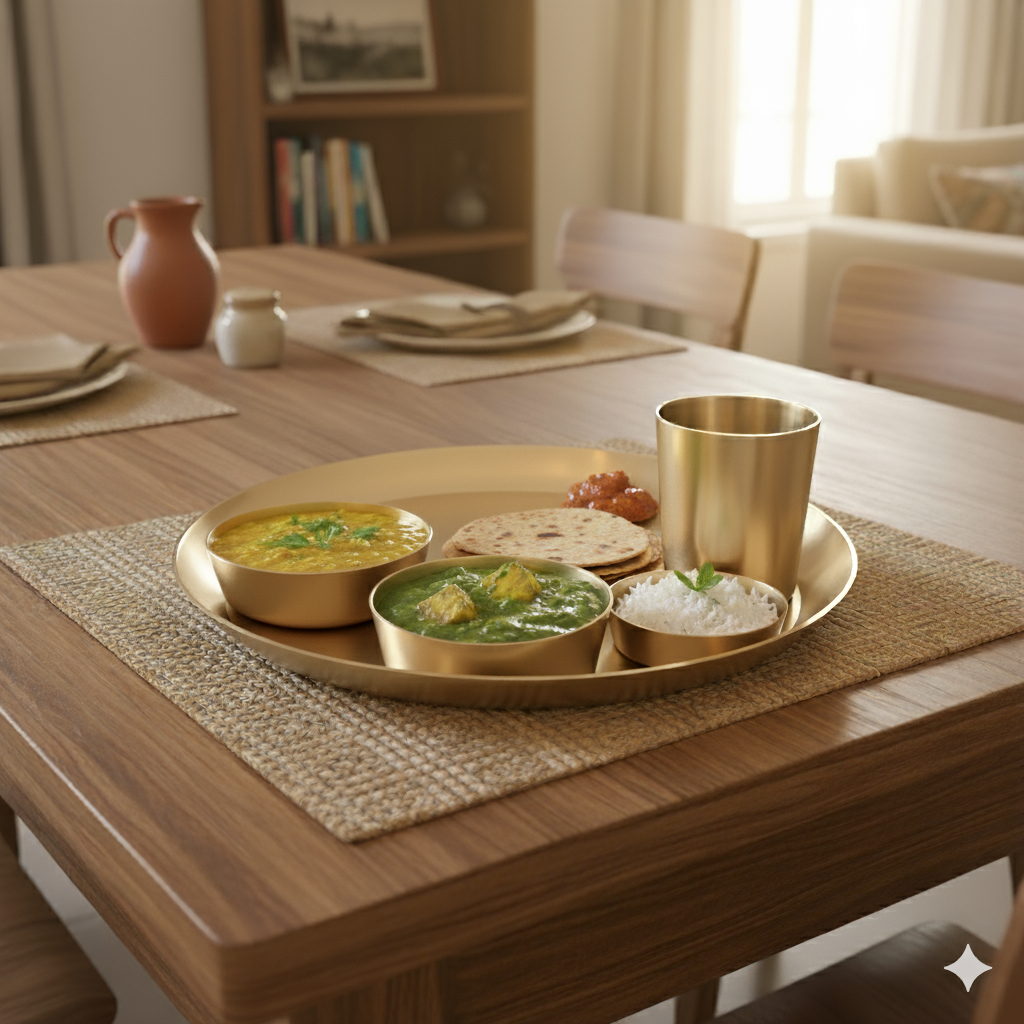 Amulyam -  Set of 6 Kansa Utensils Thali 11inches (28cms)