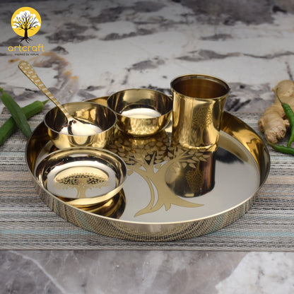 Kalpavriksham - Set of 6 Kansa Utensils Thali 11inches (28cms)