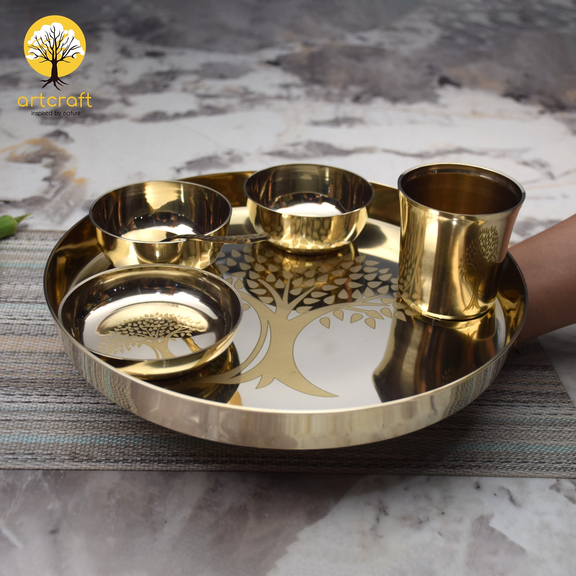 Kalpavriksham - Set of 6 Kansa Utensils Thali 11inches (28cms)