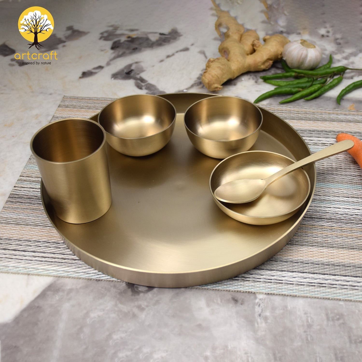 Royal Luxe- Set of 6 Kansa Utensils Thali 11inches (28cms)