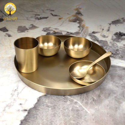 Royal Luxe- Set of 6 Kansa Utensils Thali 11inches (28cms)