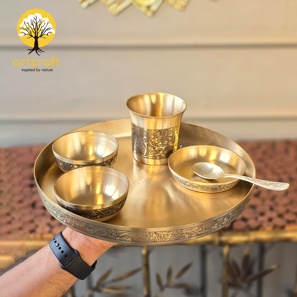 Maharaja- Set of 6 Kansa Utensils Thali 11inches (28cms)