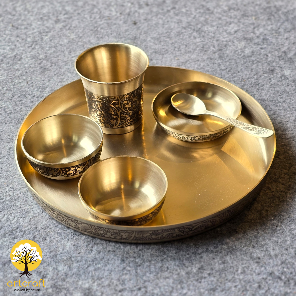 Maharaja- Set of 6 Kansa Utensils Thali 11inches (28cms)