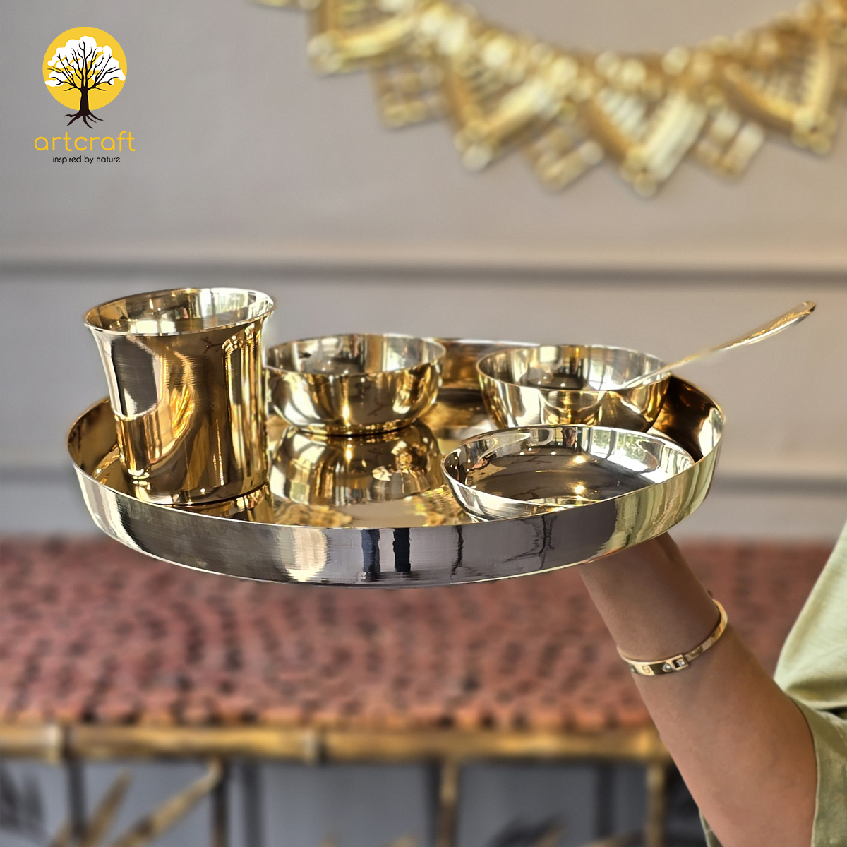 Victoria- Set of 6 Kansa Utensils Thali 11inches (28cms)