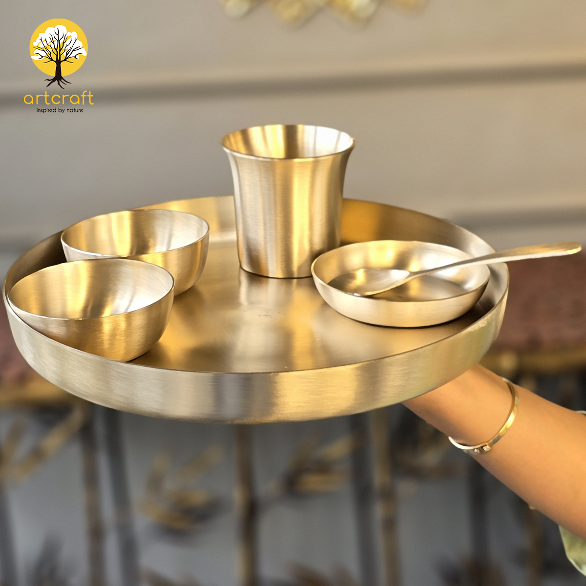 Royal Luxe- Set of 6 Kansa Utensils Thali 11inches (28cms)