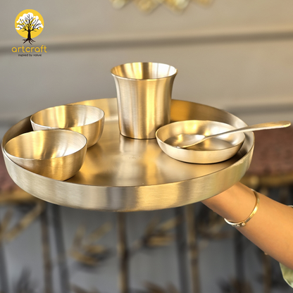 Royal Luxe- Set of 6 Kansa Utensils Thali 11inches (28cms)