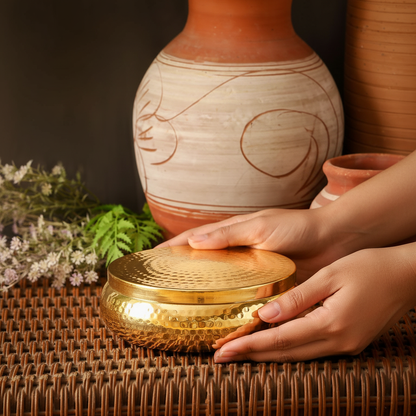 Brass Roti Box / Chapati Box | Hammered Box | Non Toxic