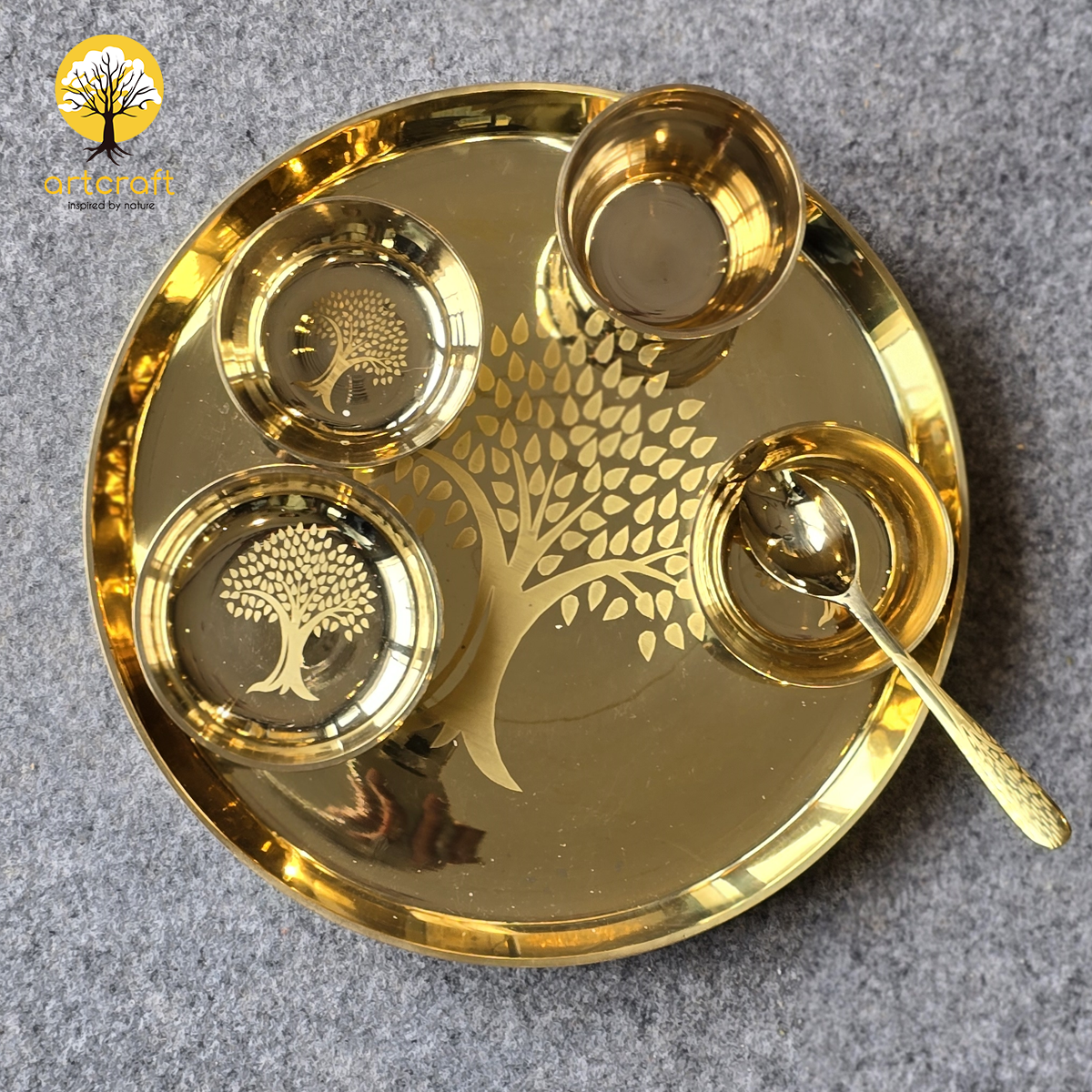 Kalpavriksham - Set of 6 Kansa Utensils Thali 11inches (28cms)